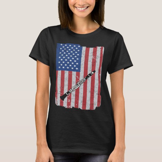 Clarinet Usa Flag Clarinet Player Clarinetist Tシャツ (正面)