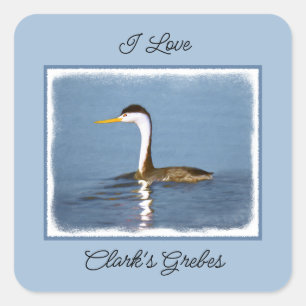 Clark's Grebe'絵画s - Bird Artオリジナル スクエアシール