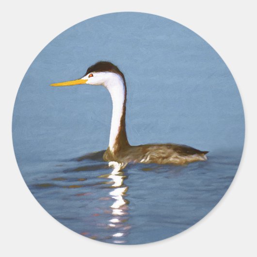 Clark's Grebe'絵画s - Bird Artオリジナル ラウンドシール (正面)