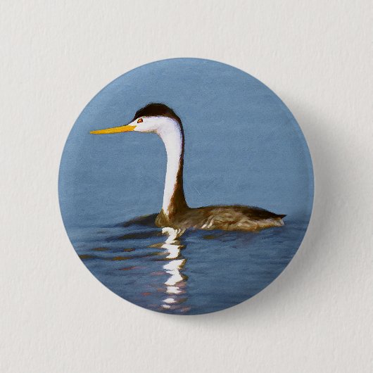 Clark's Grebe'絵画s - Bird Artオリジナル 缶バッジ (正面)