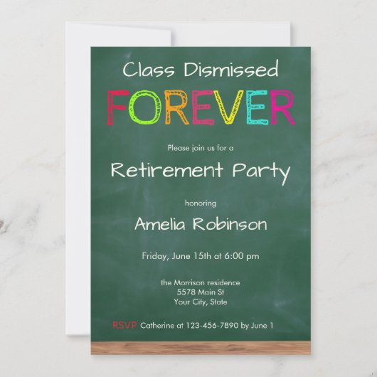 Class Dismissed Forever Teacher Retirement Party 招待状 (正面)