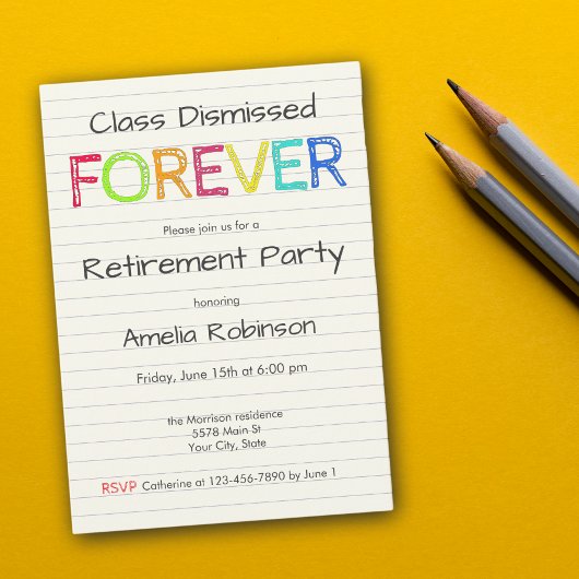 Class Dismissed Forever Teacher Retirement Party 招待状