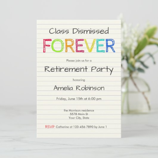 Class Dismissed Forever Teacher Retirement Party 招待状 (スタンド正面)