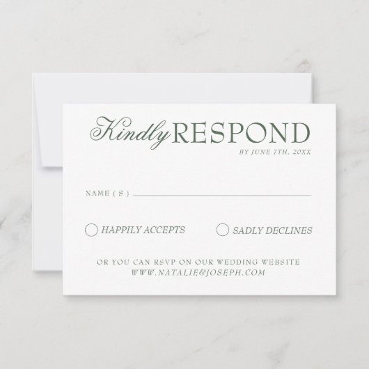 Class Emerald Green Boho Old Money Wedding 出欠カード (正面)