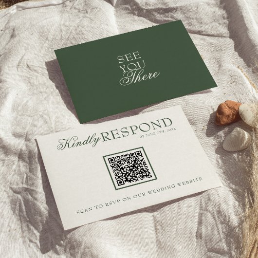 Class Emerald Green Boho QR Fancy Code Wedding 出欠カード