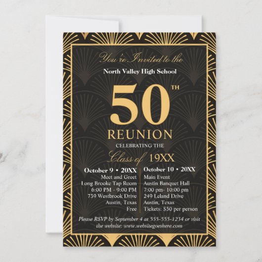 Class of 1976 50th Reunion Invitation Art Deco 招待状 (正面)