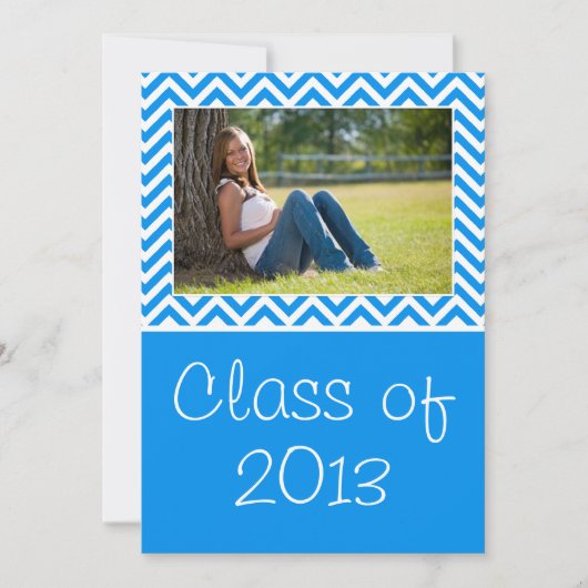 Class of 2013 Blue Chevron Stripe Graduation 招待状 (正面)