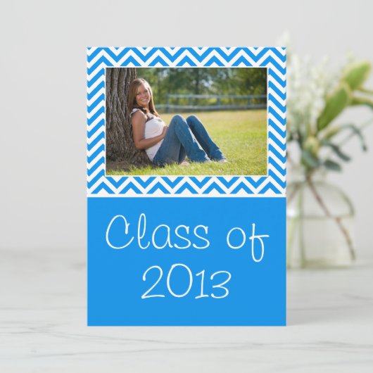 Class of 2013 Blue Chevron Stripe Graduation 招待状 (スタンド正面)