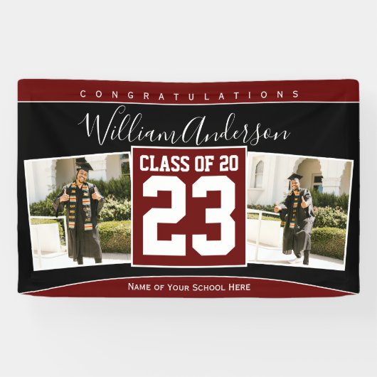Class of 2023 Burgundy Red卒業写真 横断幕 (横)