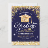 Class of 2023 Gold Glitter Blue Elegant Graduation 招待状 (正面)