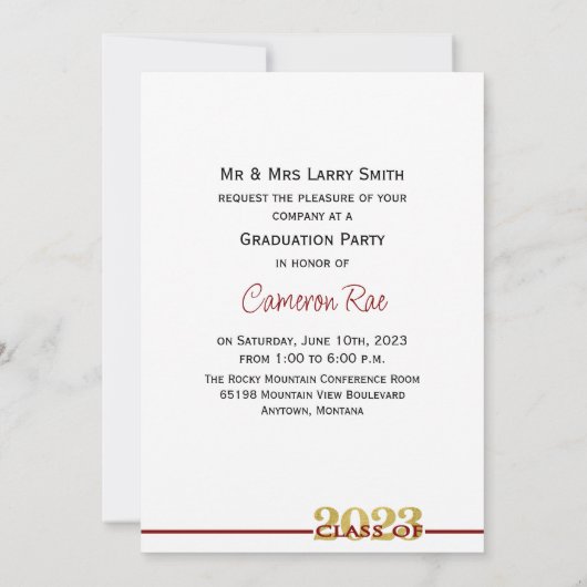 Class of 2023 Maroon & Gold Graduation Party 招待状 (裏面)