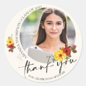 Class Of 2024フローラ写真卒業 ラウンドシール (正面)