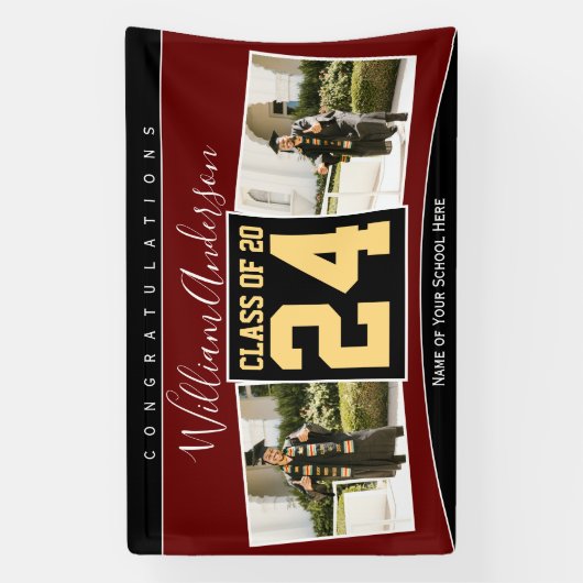 Class of 2024 Burgundy Black金ゴールド卒業写真 横断幕 (縦)