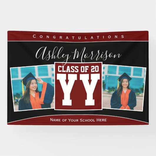 Class of 2024 Burgundy Dark Red卒業写真 横断幕 (横)