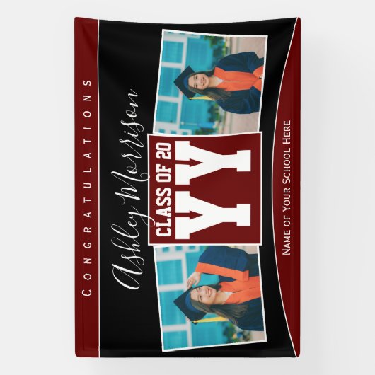 Class of 2024 Burgundy Dark Red卒業写真 横断幕 (縦)