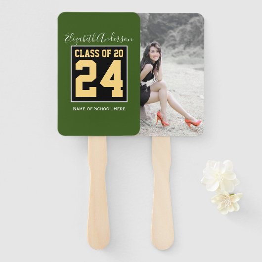 Class of 2024 Green Black & Graduation Photo ハンドファン (正面&裏面)