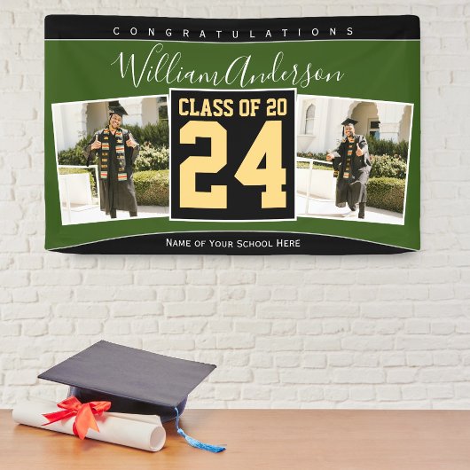Class of 2024 Green Black & Graduation Photo 横断幕