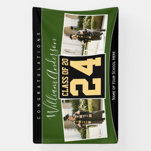 Class of 2024 Green Black & Graduation Photo 横断幕 (縦)