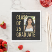 Class Of 2025ブラック&金ゴールド写真卒業紙 スタンダードランチョンナプキン (インサイチュ)