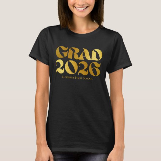 Class of 2026 2 Black and Gold Typography Tシャツ (正面)