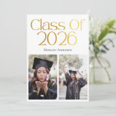 Class of 2026 2 Photo Black and Gold Typography 招待状 (スタンド正面)