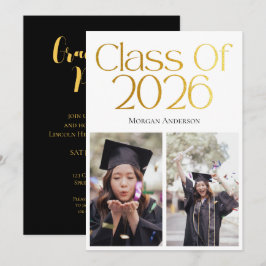 Class of 2026 2 Photo Black and Gold Typography 招待状