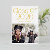 Class of 2026 2 Photo Black and Gold Typography 箔招待状 (立ち正面)
