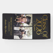 Class of 2026 2 Photo Twins Black Gold Typography 横断幕 (横)