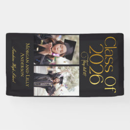 Class of 2026 2 Photo Twins Black Gold Typography 横断幕