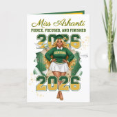 Class of 2026 Black Girl Graduation Green & Gold カード (正面)