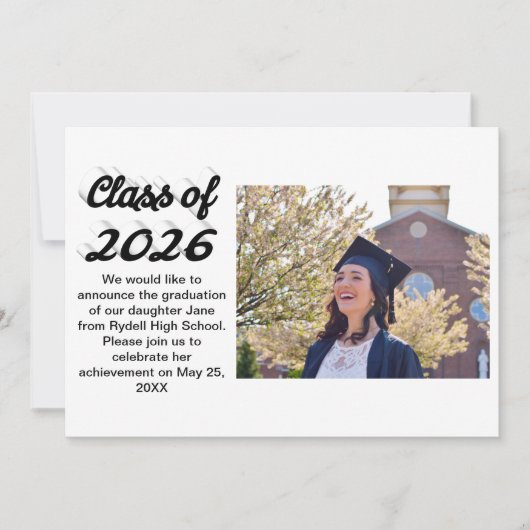 Class of 2026 black script graduation photo 招待状 (正面)