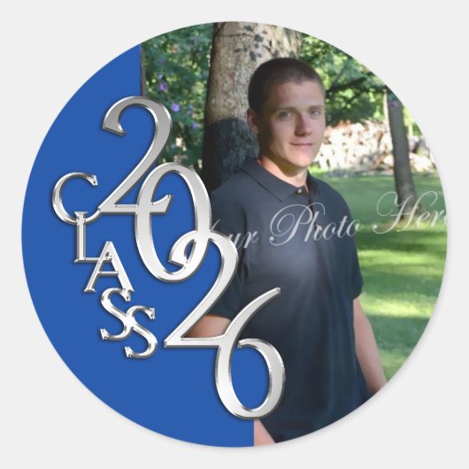 Class of 2026 Blue and Silver Graduation Classic ラウンドシール (正面)