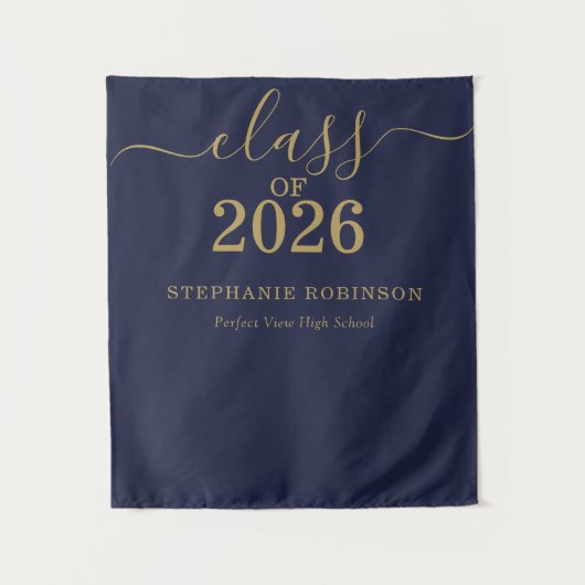 Class of 2026 Blue Gold Script Graduation  タペストリー (正面)