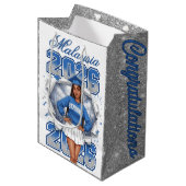 Class of 2026 Blue & Silver Senior Graduation  ミディアムペーパーバッグ (正面アングル)