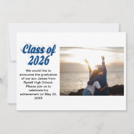 Class of 2026 blue text  graduation photo  招待状