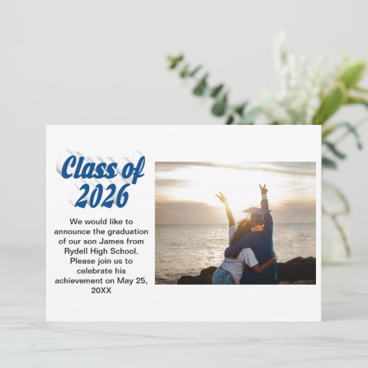 Class of 2026 blue text  graduation photo  招待状 (スタンド正面)