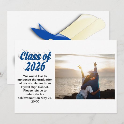 Class of 2026 blue text  graduation photo  招待状 (正面/裏面)