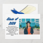 Class of 2026 blue typography graduation photo 招待状 (正面/裏面)