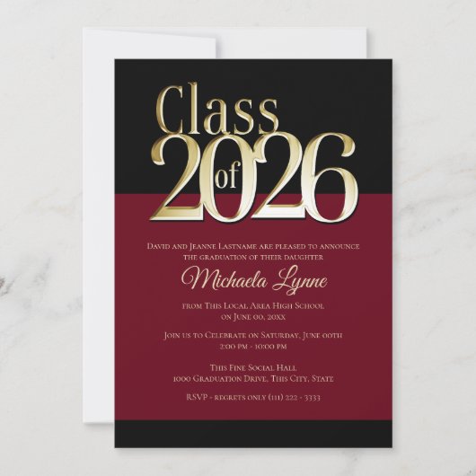 Class of 2026 Burgundy and Gold Grad Invitation 招待状 (正面)