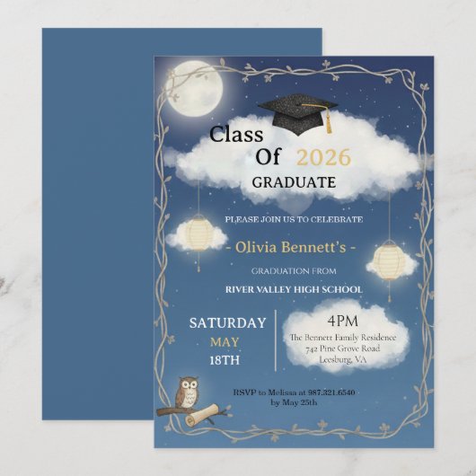 Class of 2026 Die Cut Graduation 招待状 (正面/裏面)