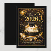 Class of 2026 Gold and Black Graduation Card シーズンカード (正面/裏面)