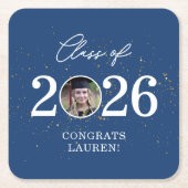 Class of 2026 Gold Glitter Graduation スクエアペーパーコースター (正面)