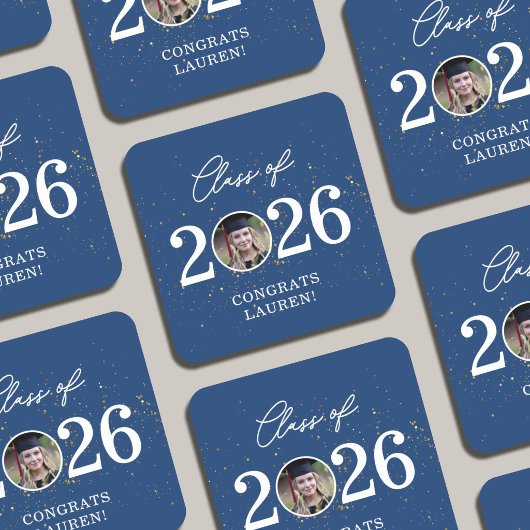 Class of 2026 Gold Glitter Graduation スクエアペーパーコースター
