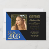 Class of 2026 Gold Grad Blue with Photo 招待状 (正面)