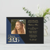 Class of 2026 Gold Grad Dark Blue with Photo 招待状 (スタンド正面)