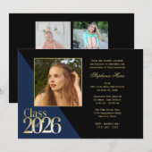 Class of 2026 Gold Grad Dark Blue with Photo 招待状 (正面/裏面)
