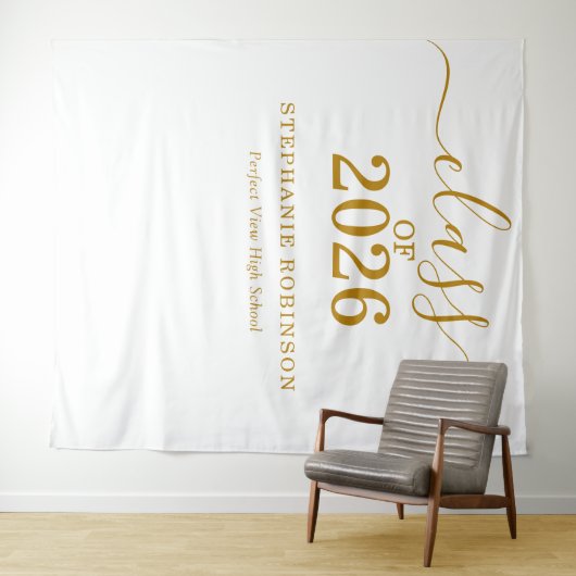 Class of 2026 Gold Script Graduation Backdrop Prop タペストリー (インサイチュ(横))