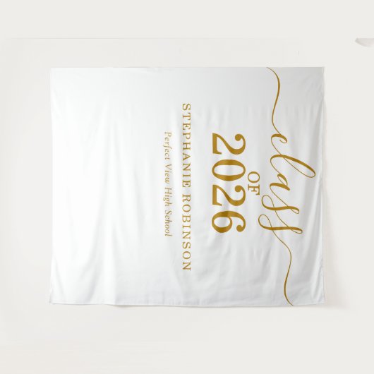 Class of 2026 Gold Script Graduation Backdrop Prop タペストリー (正面(横))