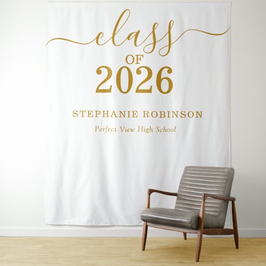 Class of 2026 Gold Script Graduation Backdrop Prop タペストリー (インサイチュ)