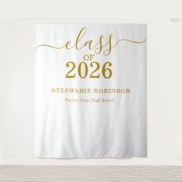 Class of 2026 Gold Script Graduation Backdrop Prop タペストリー
